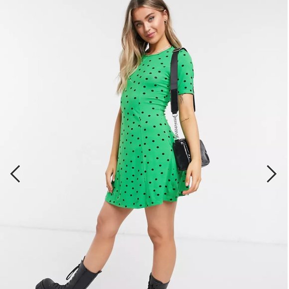mini dress in green w/black dots - ASOS DESIGN size 12 - Picture 4 of 5